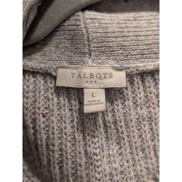 Talbots Chevron Knit Shawl Collar Cardigan L Gray Tweed Grandmacore Cozy Chic - Picture 5 of 7